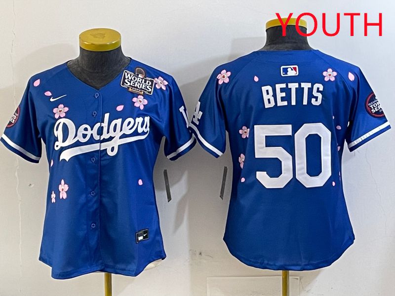 Youth Los Angeles Dodgers 50 Betts Blue Sakura Edition 2025 Nike MLB Jersey style 2